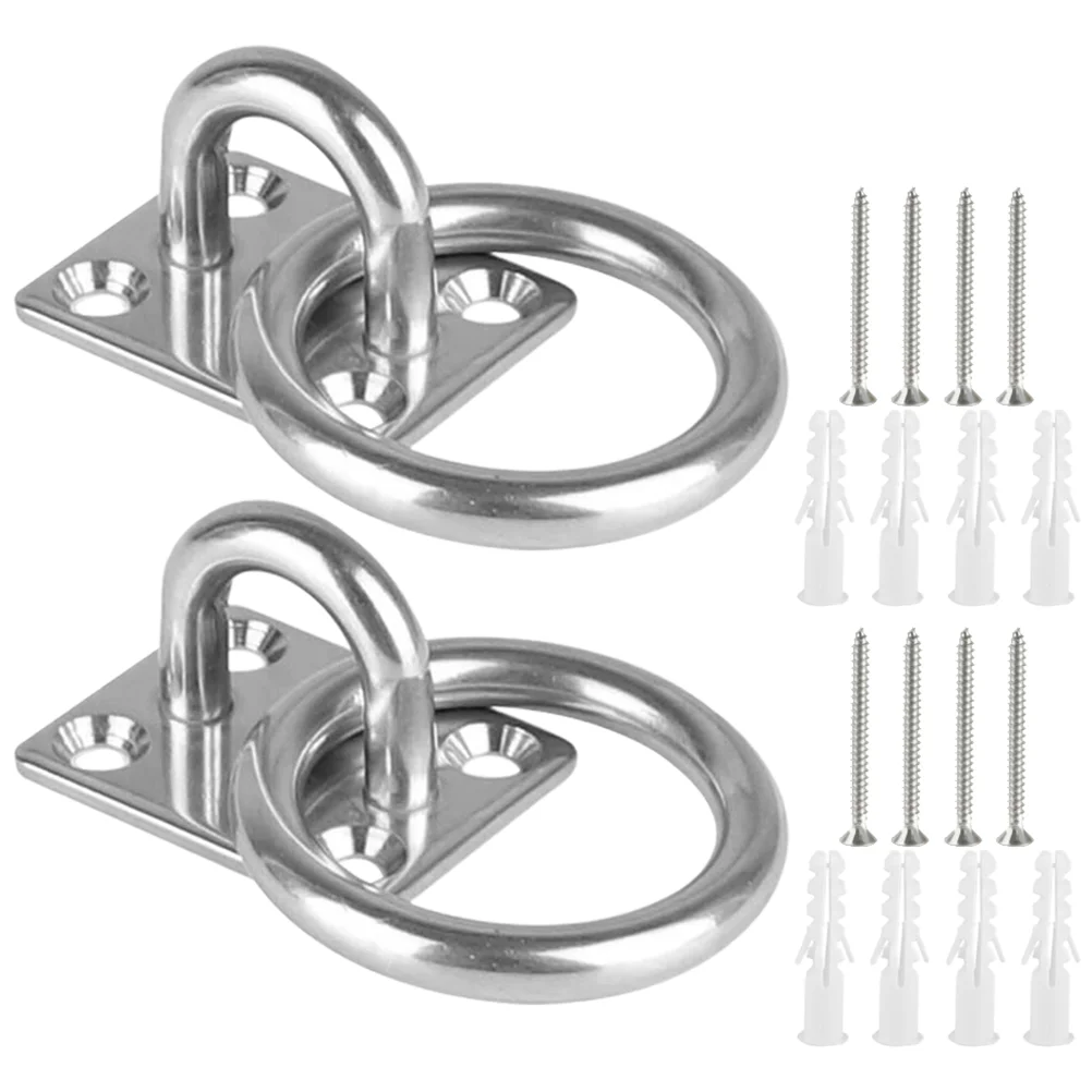 2 Pcs Fixed Square Door Catch Hook Ceiling Mount Hooks Heavy Duty Eye Bolts Stainless Steel Plate