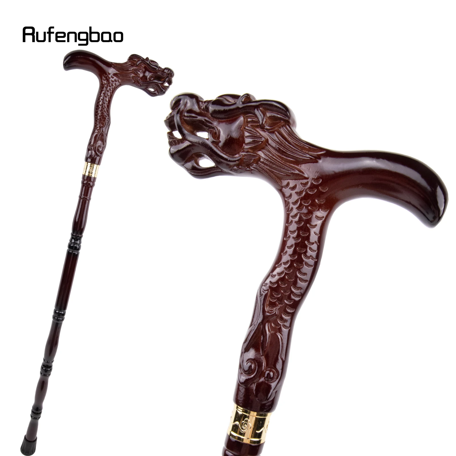 Red Dragon Wooden Single Joint Fashion Walking Stick Decorative Cospaly Cane Halloween Mace Crutch  Wand Crosier 84cm