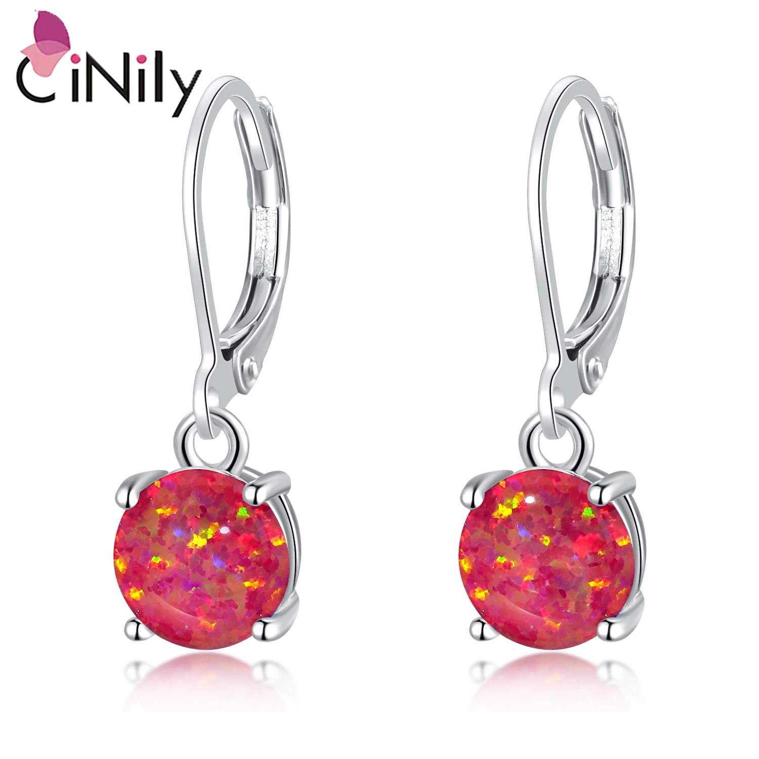 CiNily Red & Green & Blue Fire Opal Drop Dangle Earrings With Round Stone Rose Gold/Silver Plated Jewelry Gifts for Woman Girls