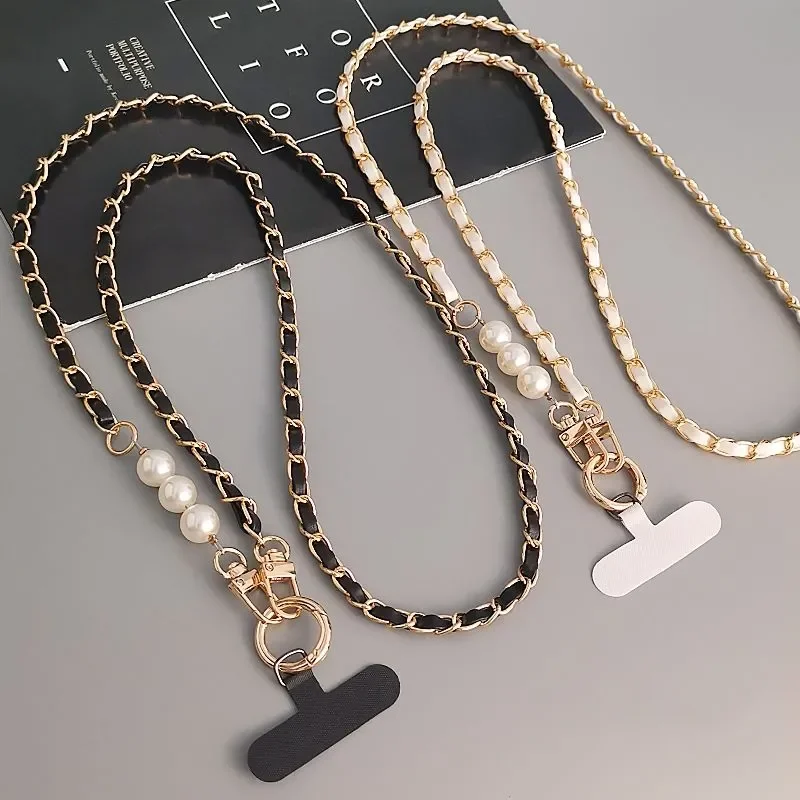 

Цветной длинный ремешок для телефона через плечо с жемчужной цепочкой, женский длинный шейный плечевой ремень, чехол для телефона, универсальный ремешок с защитой от потери