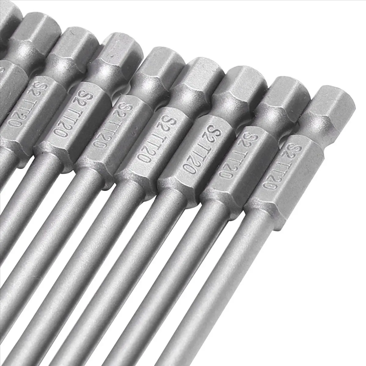 

50pcs 100mm Length 1/4 Inch Hex Shank T20 Torx Security Screwdriver Bits, Silver Gray