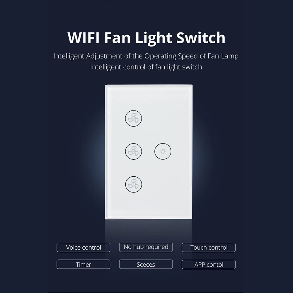 Smart WIFI Fan Light Switch Controller Ceiling Fan Lamp Switch Remote APP Control Speed Works With Alexa Home