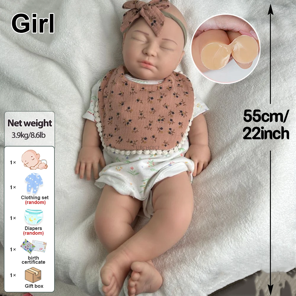 Handmade Soft 22Inch Silicone Reborn Baby Girl Realistic Weighted Waterproof Doll Como lembranças Presente de Natal Collectibles
