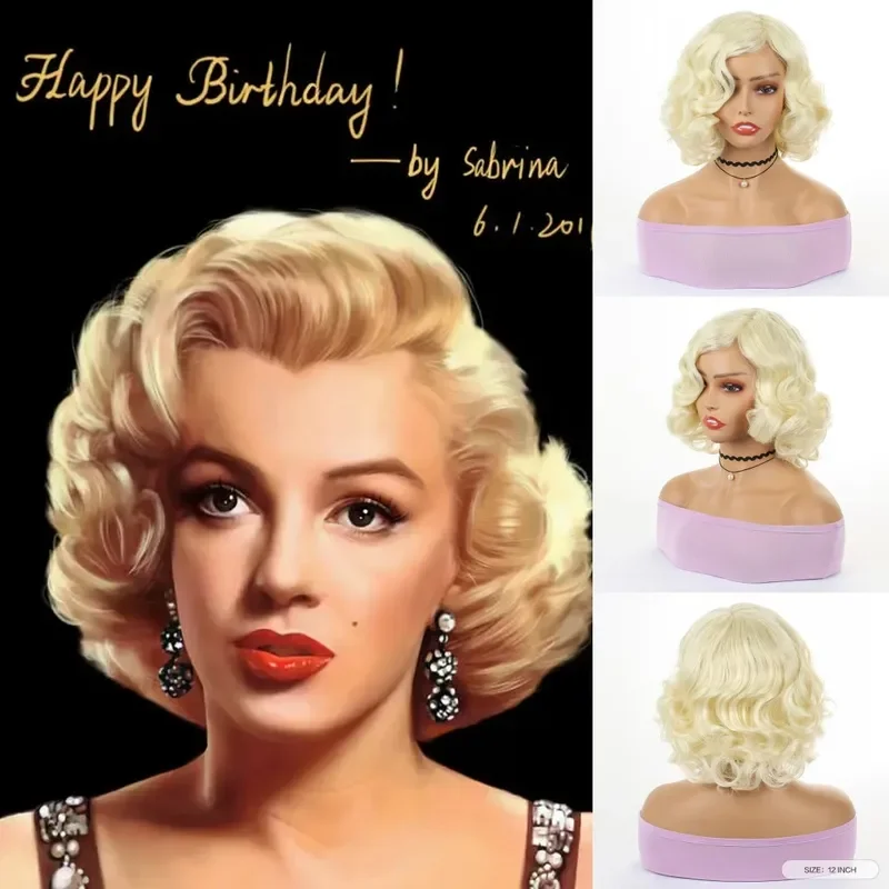 Peluca dorada de Marilyn Monroe para mujer, disfraces de cabello sintético con estilo para Halloween