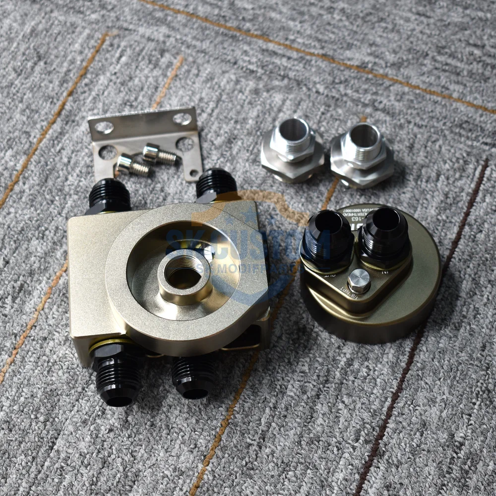 SK CUSTOM Engine Radiator Adapter Oil Cooler Filter Sandwich Plate Thermostat Adaptor Split Adapter AN8 AN10 Aluminum Alloy CNC