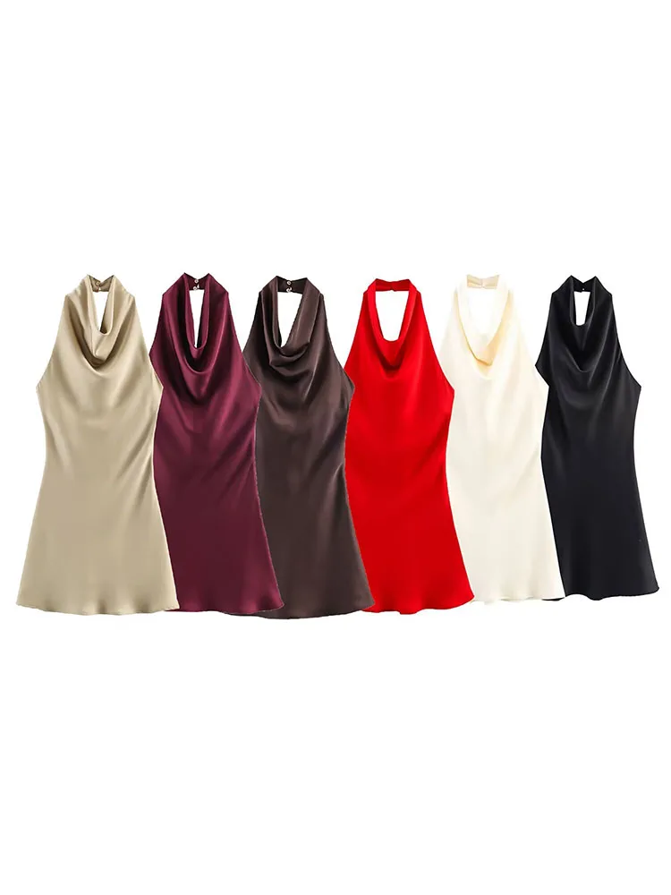 HH Damen 2026 Sommer Neuheit: Elegantes, vielseitiges Seidensatin-Neckholder-Kleid – Sexy rückenfreies Party-Minikleid für Damen