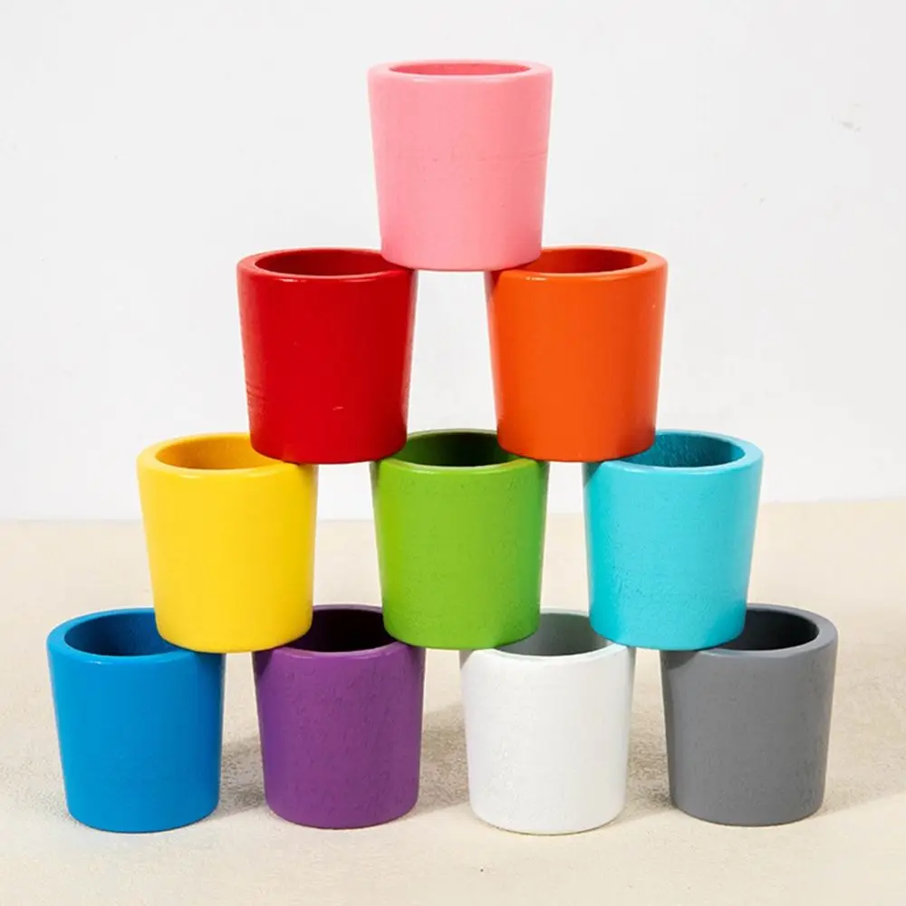 여러 가지 빛깔의 몬테소리 나무 장난감 나무 정렬 운동 컬러 컵 매칭 게임인지 훈련 색상 일치 교육 장난감