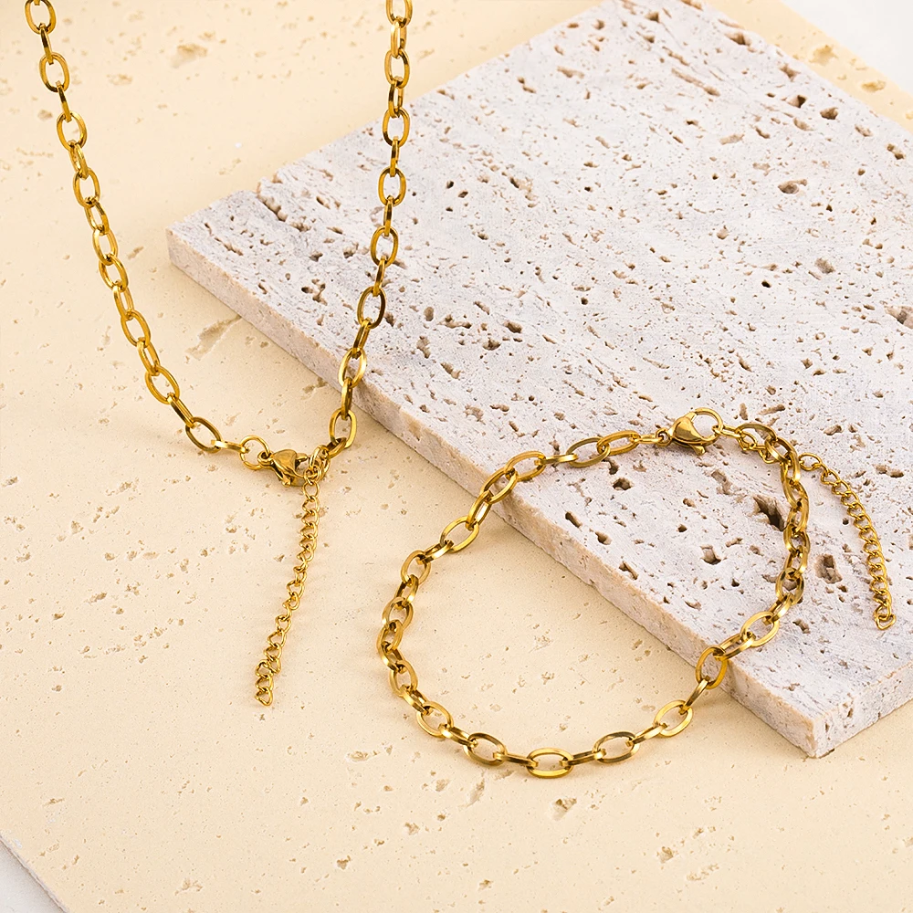 

1/5pcs Stainless Steel Thick and Flat Oval Handcrafted Chains For DIY Necklaces Bracelets Minimalist-designed Finished Product