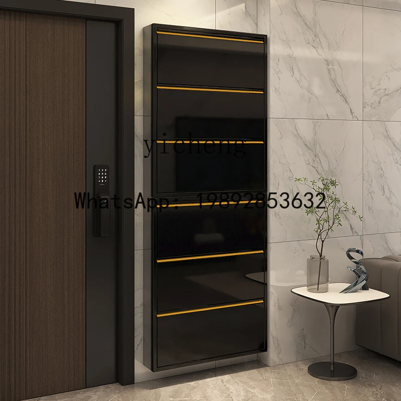 Cabinet ultra-thin shoe cabinet, large-capacity light luxury storage at the door  and integrated narrow entrance cabinet.