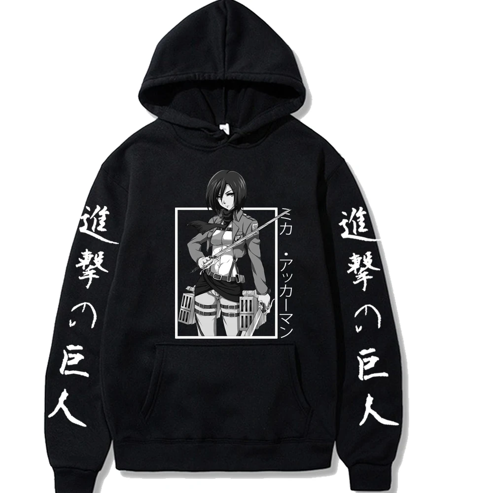 Attack on Titan Hoodies Anime Mikasa Ackerman Printed Sweatshirt Casual Cartoon Oversized Hoodies Clothes Harajuku