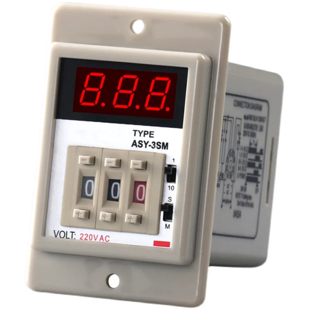 ASY-3D ASY-3SM 99.9S-999M AC 380V 220V DC24V 8 Terminals Digital Timer Programmable Time Relay With Base