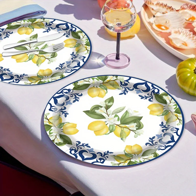 80-teiliges Zitronen-Party-Geschirrset, Geburtstagsdekoration, elegante Einweg-Pappteller, -becher, -servietten für Hochzeitsfeiern – Detail 6