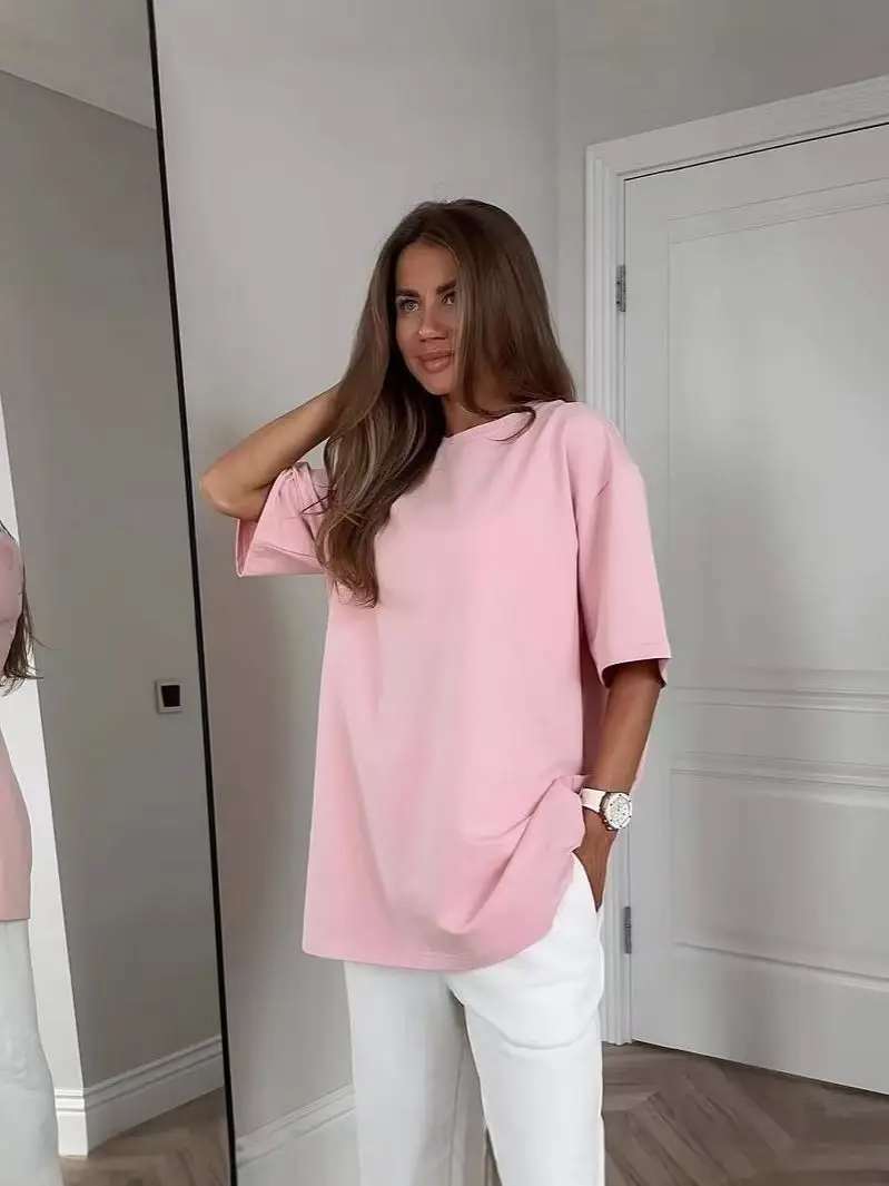 DO WHAT MAKES YOU HAPPY Back Printed Lovely Pink T Shirts 100% Cotton Oversize Short Sleeve Tee Women Fashion Hip Hop Streetwear