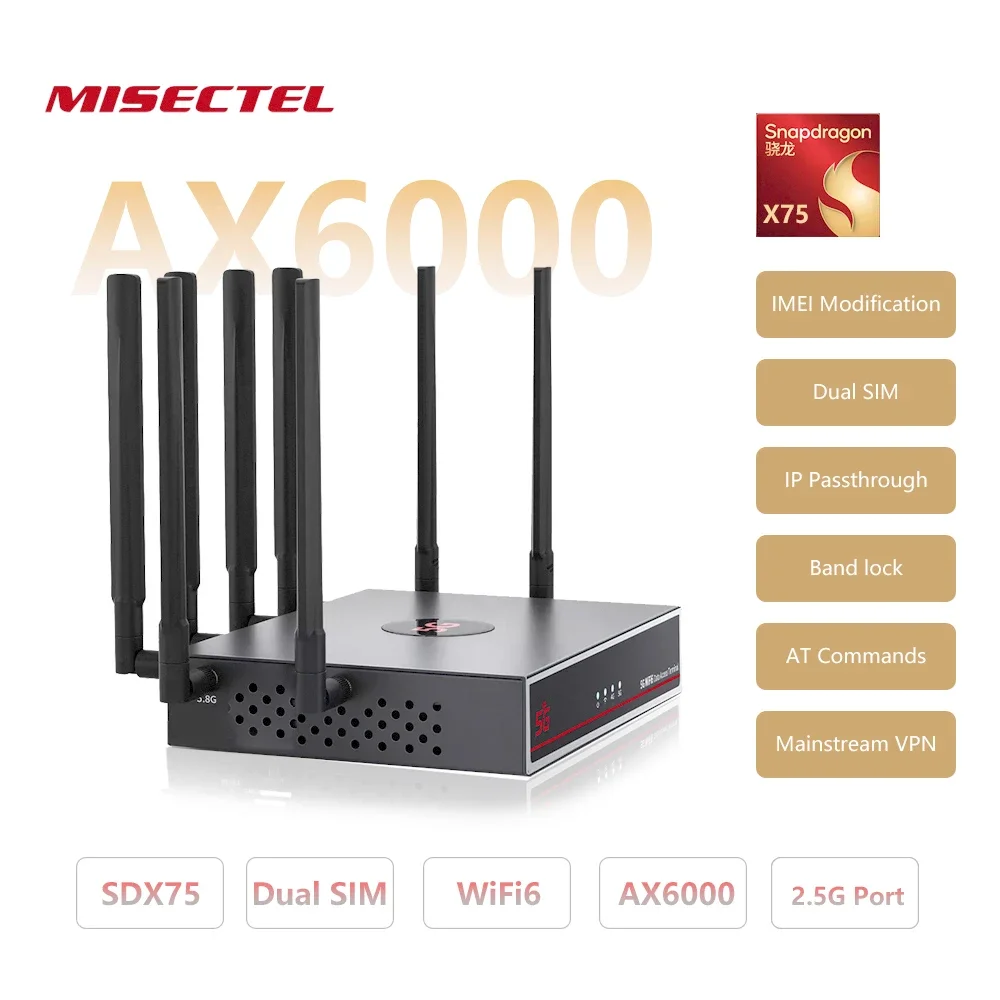 ZXY Hot Sale America MISECTEL M60K63 Ultra SDX75 5G Wifi6 AX6000 Router With Dual Sim Card Slot Cooling Fan Change IMEI 5G  Rout