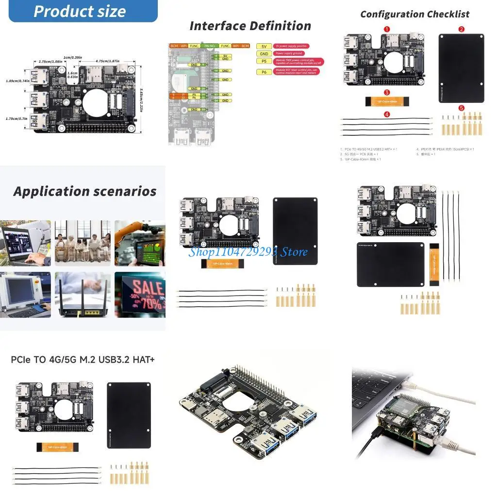 

Y2GD PCIE to M.2 4G USB 3.2 HAT+ Expansion Card with M.2 B Interfaces for PC