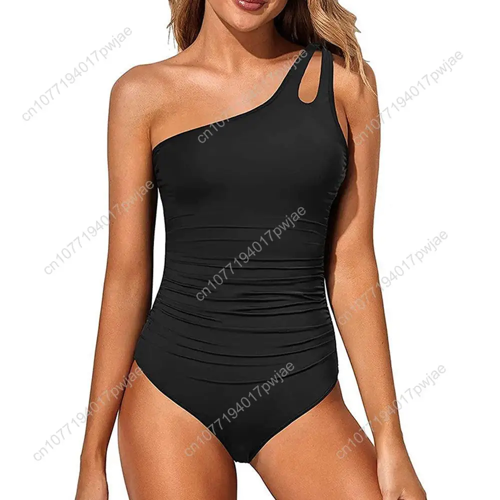 

Women's Sexy One-Shoulder One-Piece Swimsuit — Solid Color, Backless Bikini-Style Swimwear