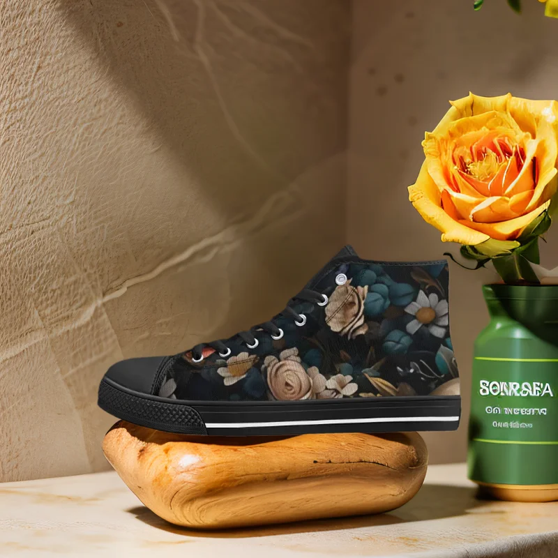 

Accept custom prints - Classic high-top canvas shoes vulcanized shoes gothic skull floral print