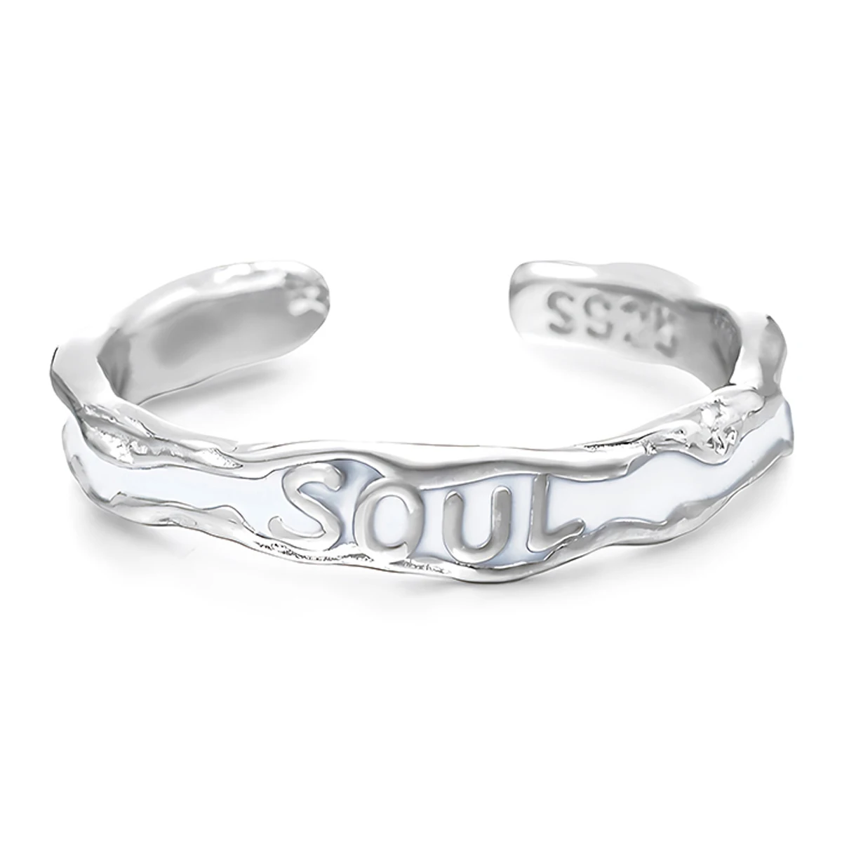 Premium Light Luxury English Engraved Resin Soulmate Ring S925 Sterling Silver Couple's Ring for Women Niche Original