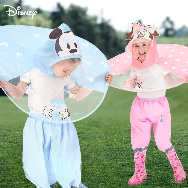 Miniso Disney UFO معطف واق من المطر على شكل عباءة للأطفال الصغار معطف مطر للأولاد والبنات أيدي حر معطف مطر خفيف