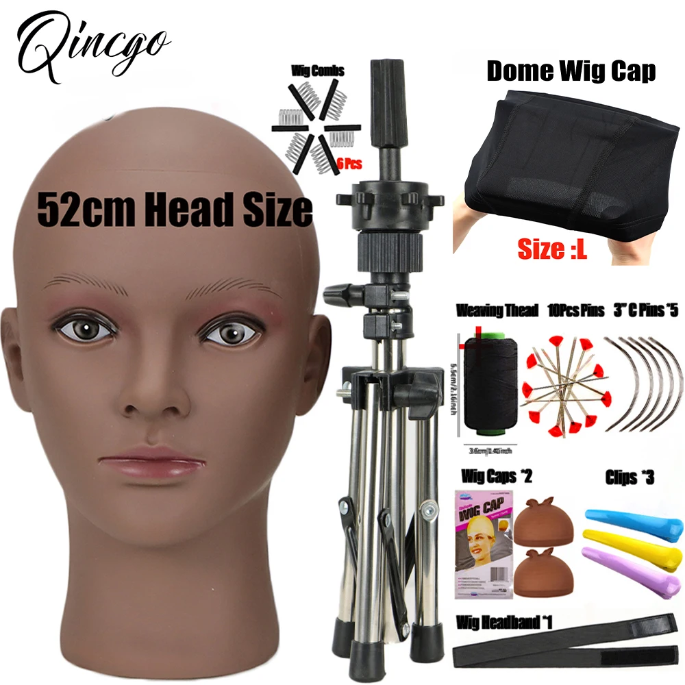 

Bald Mannequin Training Head With Stand Tripod African Manikin Head With Stand Adjustable Wig Tripod Get T Pins Wig Install Kit