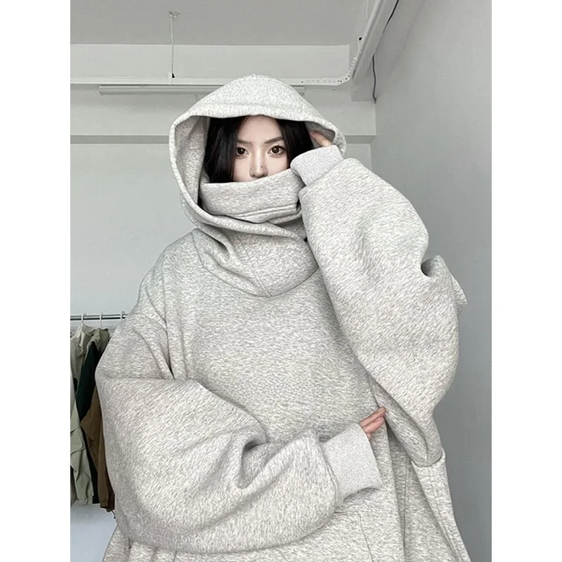 

Autumn Winter plus Size Hoodie Men Thiened Long Sve Fce Lined High Collar Retro Hong Sle Streetwear Sweatirt