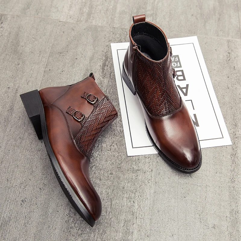 Men Fashion Boots Black Brown Side Zipper Office Business High Quality Chelsea Boots Gentlemen Social Boots Size 38-44 Men Boot