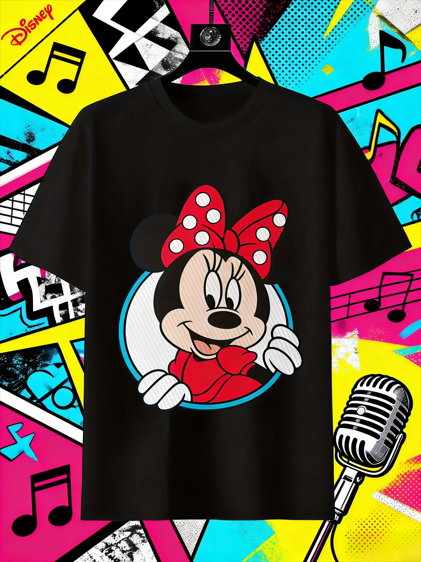 

Disney Minnie Mouse T-shirt, Featuring A Signature Red Bow and Ear Logo, 100% Pure Cotton Printed Men's and Women's T-shirt