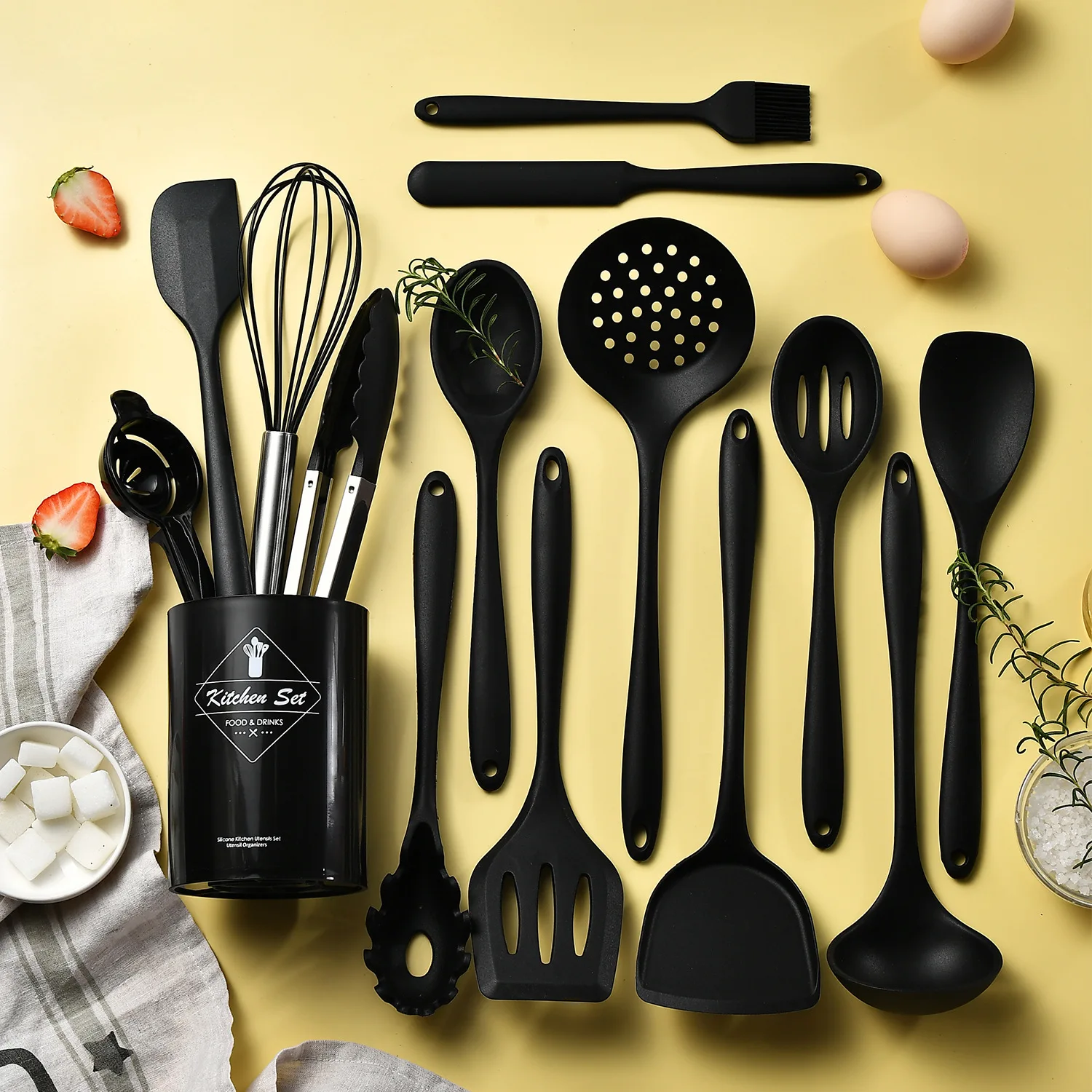 Cross-border integrated silicone kitchenware 15-piece set, non-stick pan, silicone spatula, spoon, kitchen tools