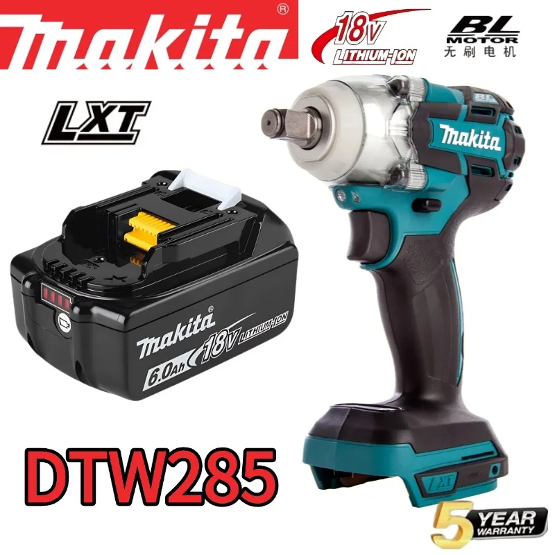 Makita DTW285 18V LXT® Lithium-Ion Brushless Cordless 4-Speed 1/2" Sq. Drive Impact Wrench w/Detent AnvilMakita 18V Battery