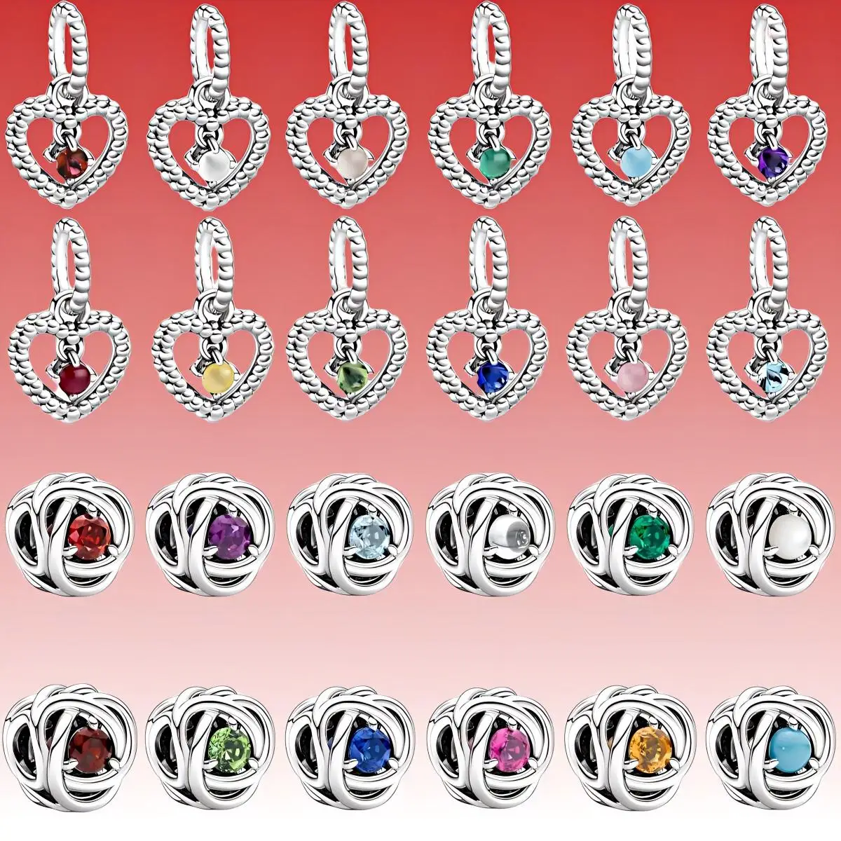 

New S925 Silver December Bird's Nest Heart Pendant with Colorful Zircon Pendant Charm Bead Bracelet DIY Fine Jewelry Accessories