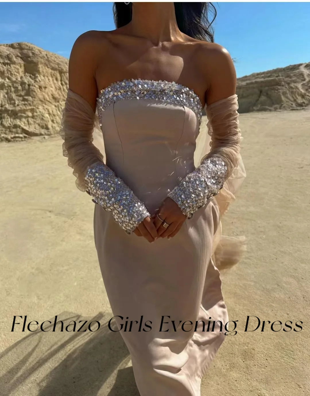 Flechazo Evening Dresses Strapless Sparkle Sequin Floor-Length Elegant Party Vocation Dress For Women 2024 Robes de soirée