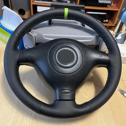 For VW Golf 4 MK4 1998-2002 2003 2004 For Passat B5 1996 -2005 Old Car Steering Wheel Cover Trim Black Leather with Green strip