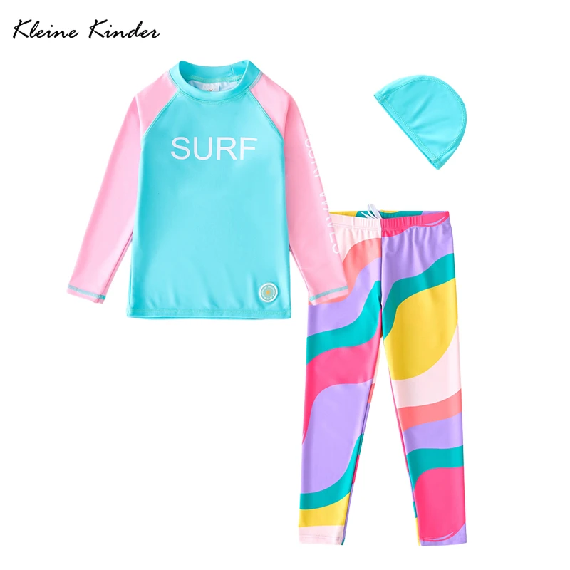 Conjunto de maiô de manga longa para crianças, roupa de banho de duas peças de secagem rápida para crianças, praia, anti-uv upf50, roupa de banho infantil para meninos e meninas