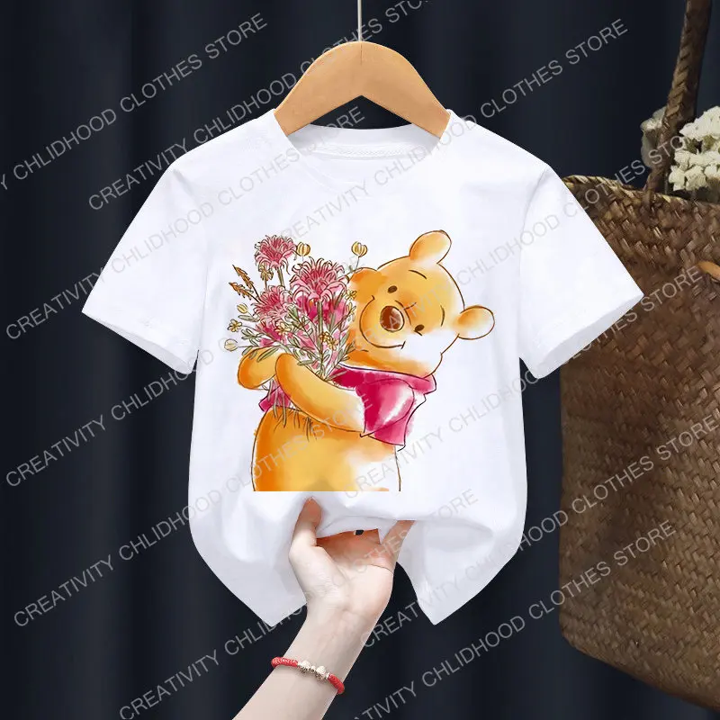 Camiseta de dibujos animados de Winnie The Pooh para niños, ropa de Disney Piglet Tigger para niños y niñas, camiseta Kawaii para niños, camiseta