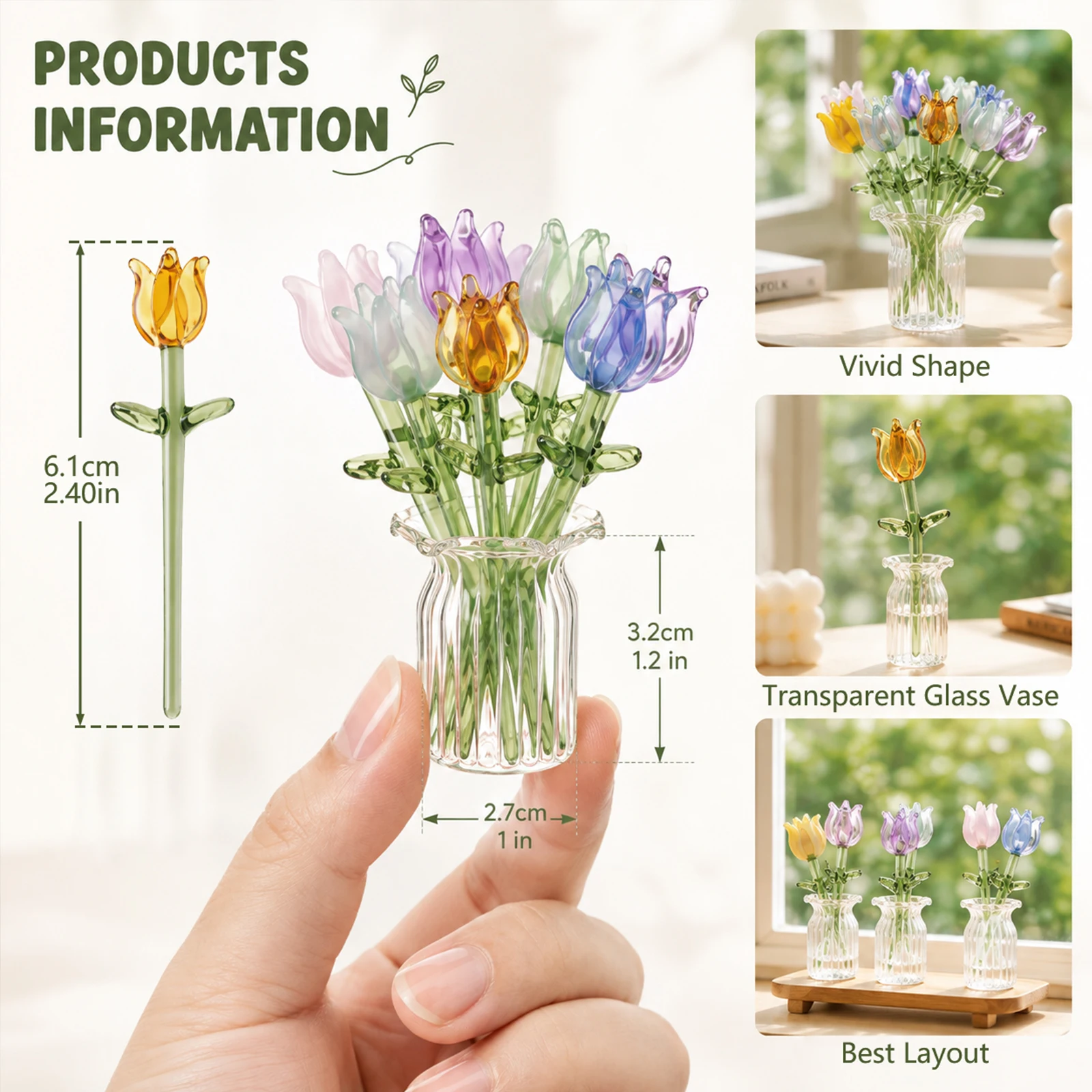 7Pc Handmade Glass Small Flowe - Florist Supply Vases 评论和价格