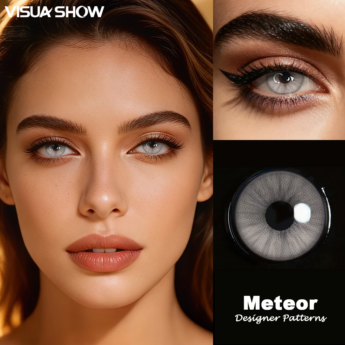 Visuashow Farbige Kontaktlinsen Meteor 2 Stück, Kleine Pupille, Halbjährlich Einweg, Leicht, Glatter Rand, Für Schüler, Tägliches Tragen, Zurück zur Schule, Natürliches aufhellendes Augen-Make-up – Detail 8