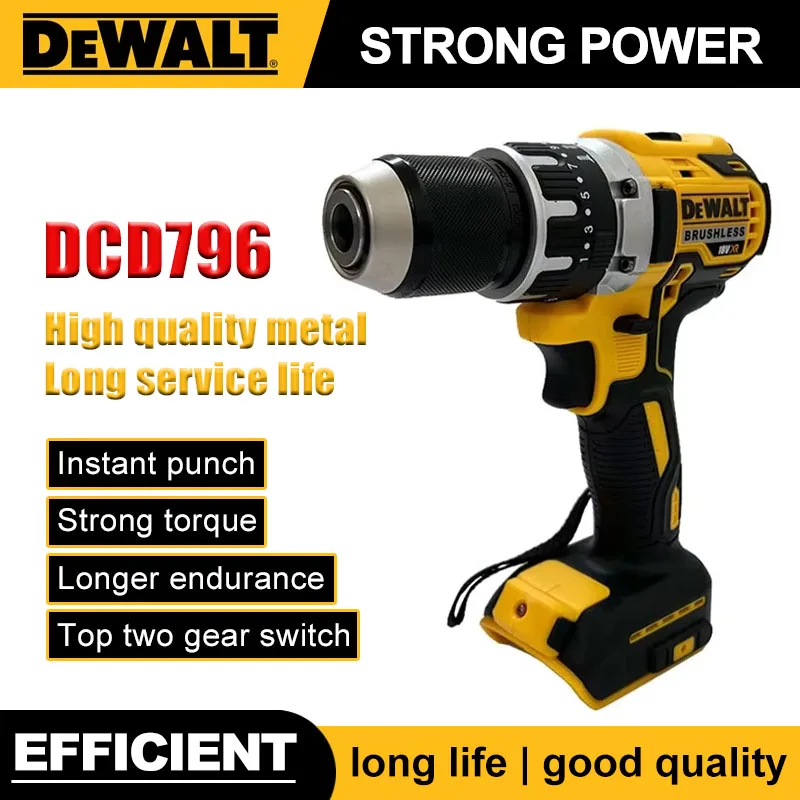 

Dewalt DCD796 Аккумуляторная бесщеточная ударная дрель Бесщеточная дрель Многофункциональная перезаряжаемая портативная аккумуляторная батарея 20 В Электроинструменты