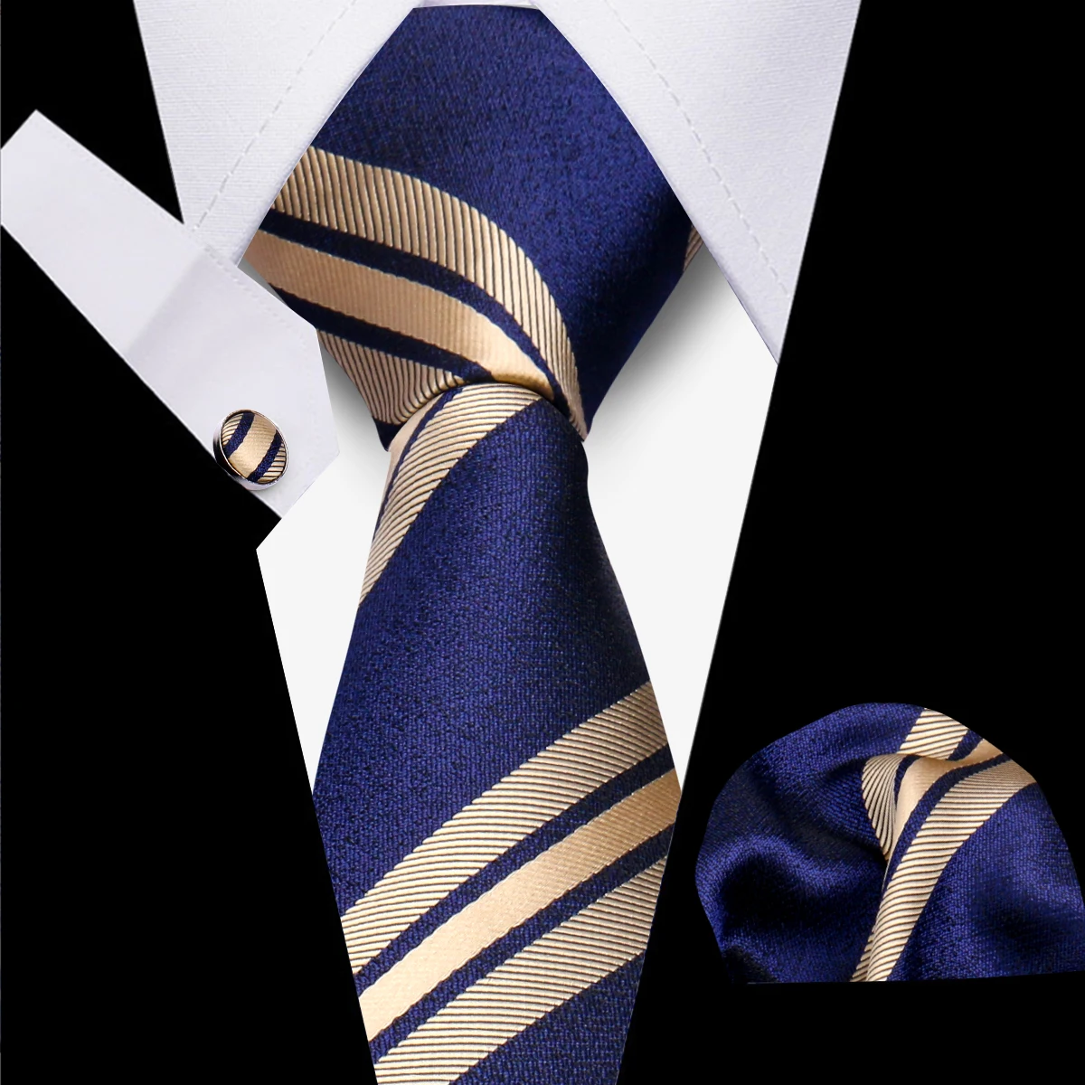 Ties For Men Elegant Fashion Gift Striped Solid Necktie Handchief Cufflink 3 Pcs Set Wedding Business Party Suit Accessories