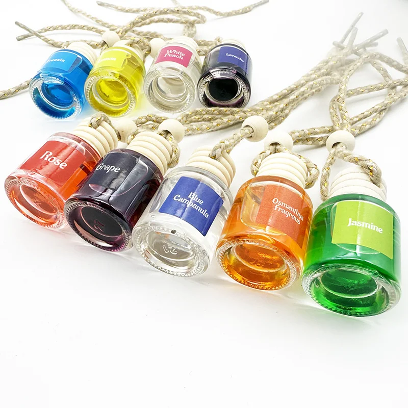 2024 Tk Car Perfume Glass Bottle Creative Fresh Air Hanging Wooden Aromatherapy Glass Bottle Jewelry Decoration Birthday Gifts