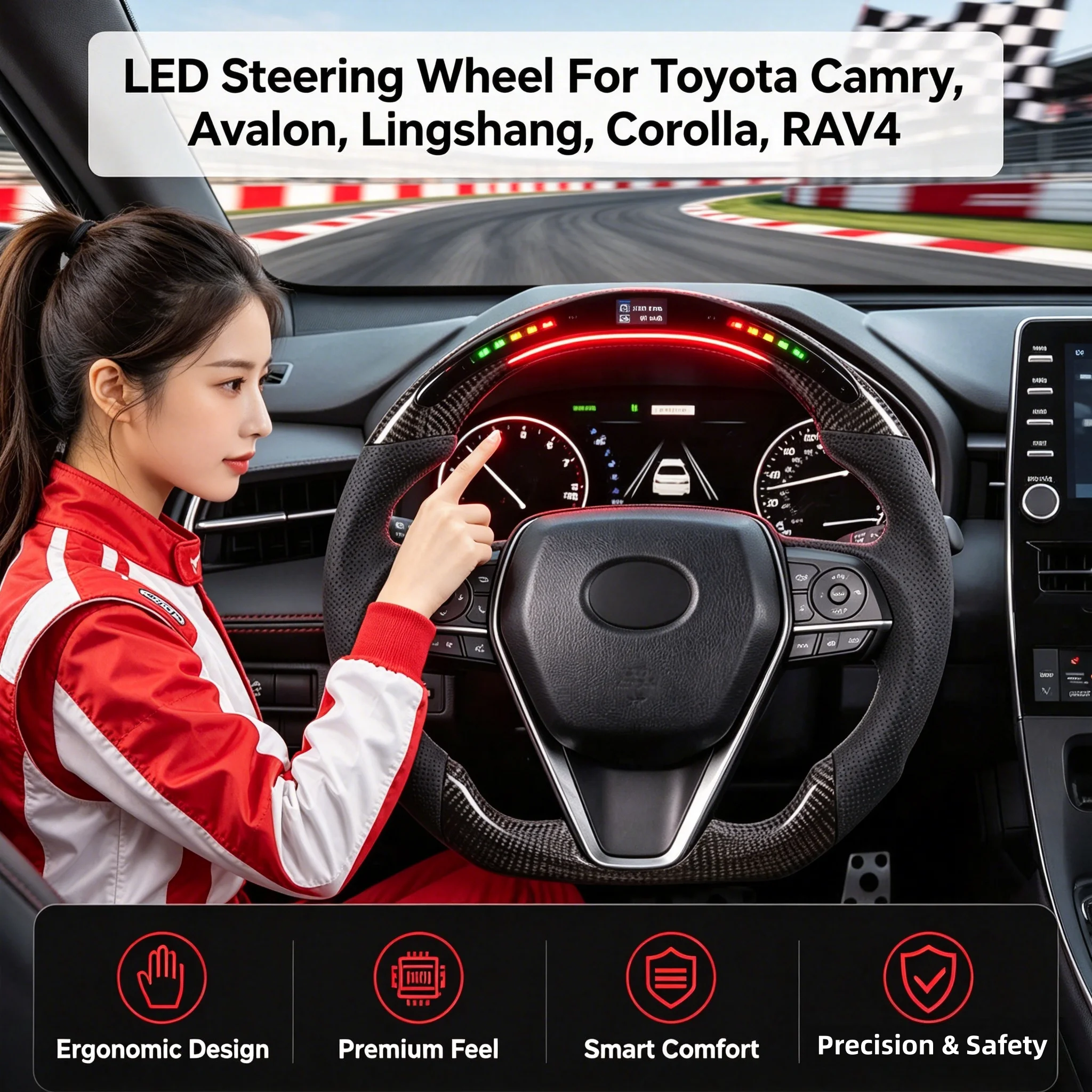 Custom LED Carbon Fiber Steering Wheel for Toyota Camry, Avalon Old Car Model Exclusive Racing Style Upgrade Mod Accessories