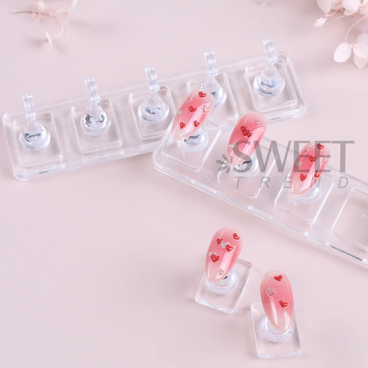 1 Juego de soporte de exhibición de uñas acrílicas, diseño transparente no magnético, pieza de ajedrez, herramienta de entrenamiento, suministros de manicura para práctica DIY