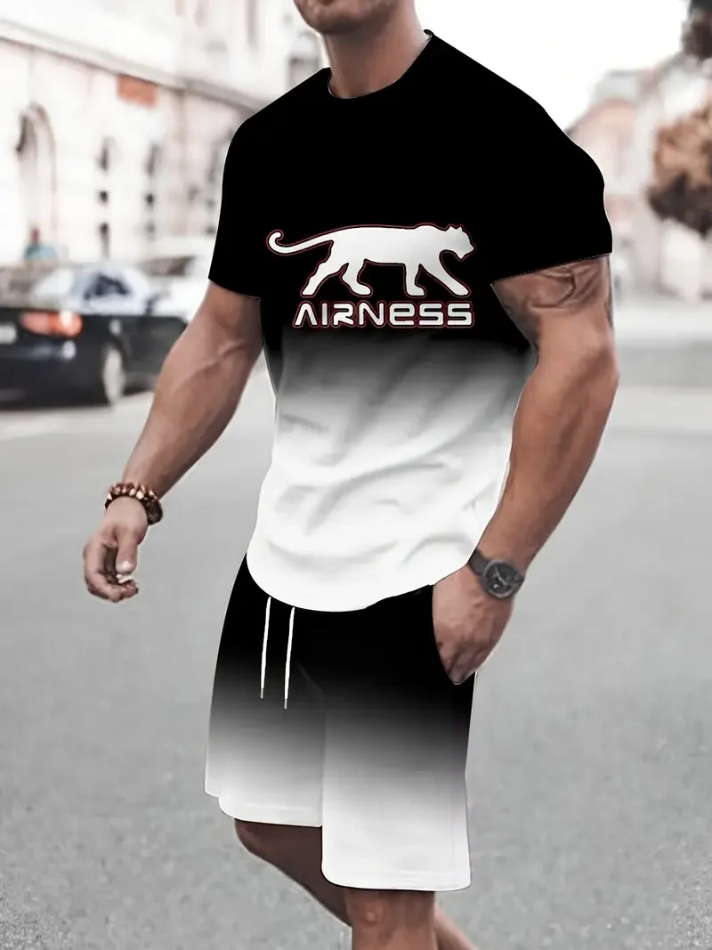 Summer chic 2025 fashion outdoor activity Men's casual sports suit Round neck T-shirt and shorts 3D printed T-shirt shorts set 