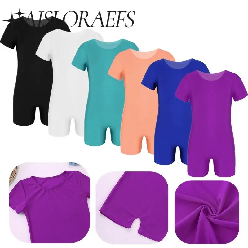 

Kids Boys Girls Ballet Dance Gymnastics Leotard Short Sleeves Yoga Bodysuit Ballerina Dance Class Training Performance Costume