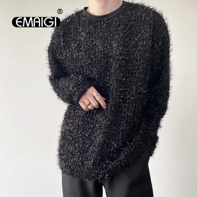 

Double Layer Mesh Bright Silk Korean Streetwear Men's Sweatshirt Couple Fashion Pullover Tops Women Vintage Sweatshirts