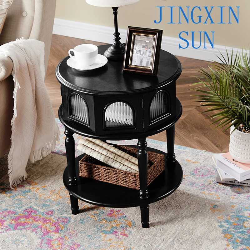 Leisure balcony small round table all solid wood sofa side table coffee  bedside small side living room