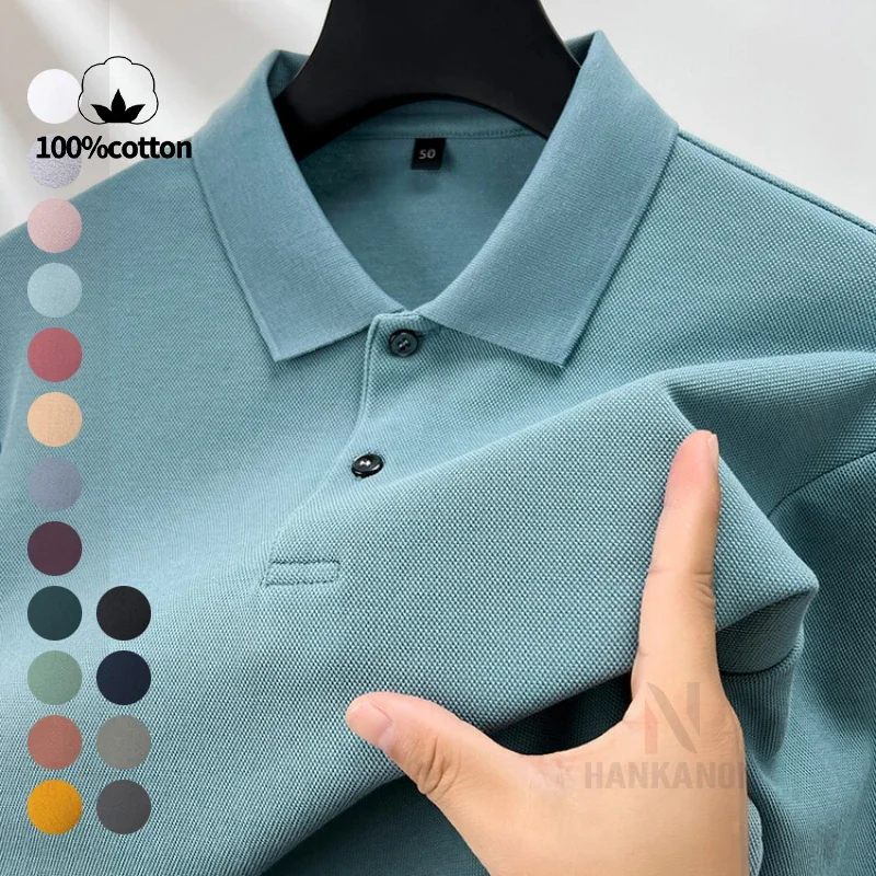 Durable 100% Cotton Men Polo Shirt,Autumn Leisure Long Sleeve, Breathable Lapels T-shirt, 16 Colors, Perfect for Golf and Sports