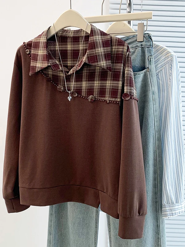 

Весенняя новинка: женское платье-рубашка большого размера с круглым вырезом, длинными рукавами, в клетку, с эффектом омоложения, универсальное, с капюшоном