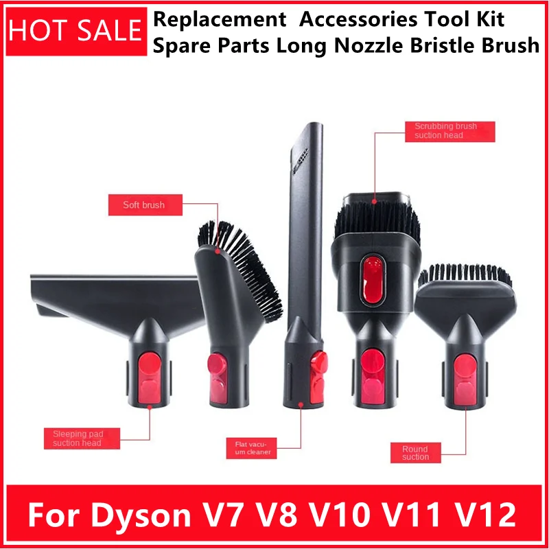 Replacement Brushes Nozzle for Dyson V7 V8 V10 V11 V12 Accessories Tool Kit Vacuum Cleaner Spare Parts Long Nozzle Bristle Brush