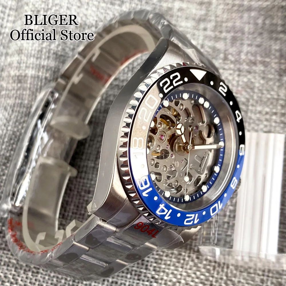 Tandorio 40mm NH70 Automatic Movement Diving Watch For Men 20ATM Waterproof Transparent Hollow Dial Blue Chapter Ring Dial