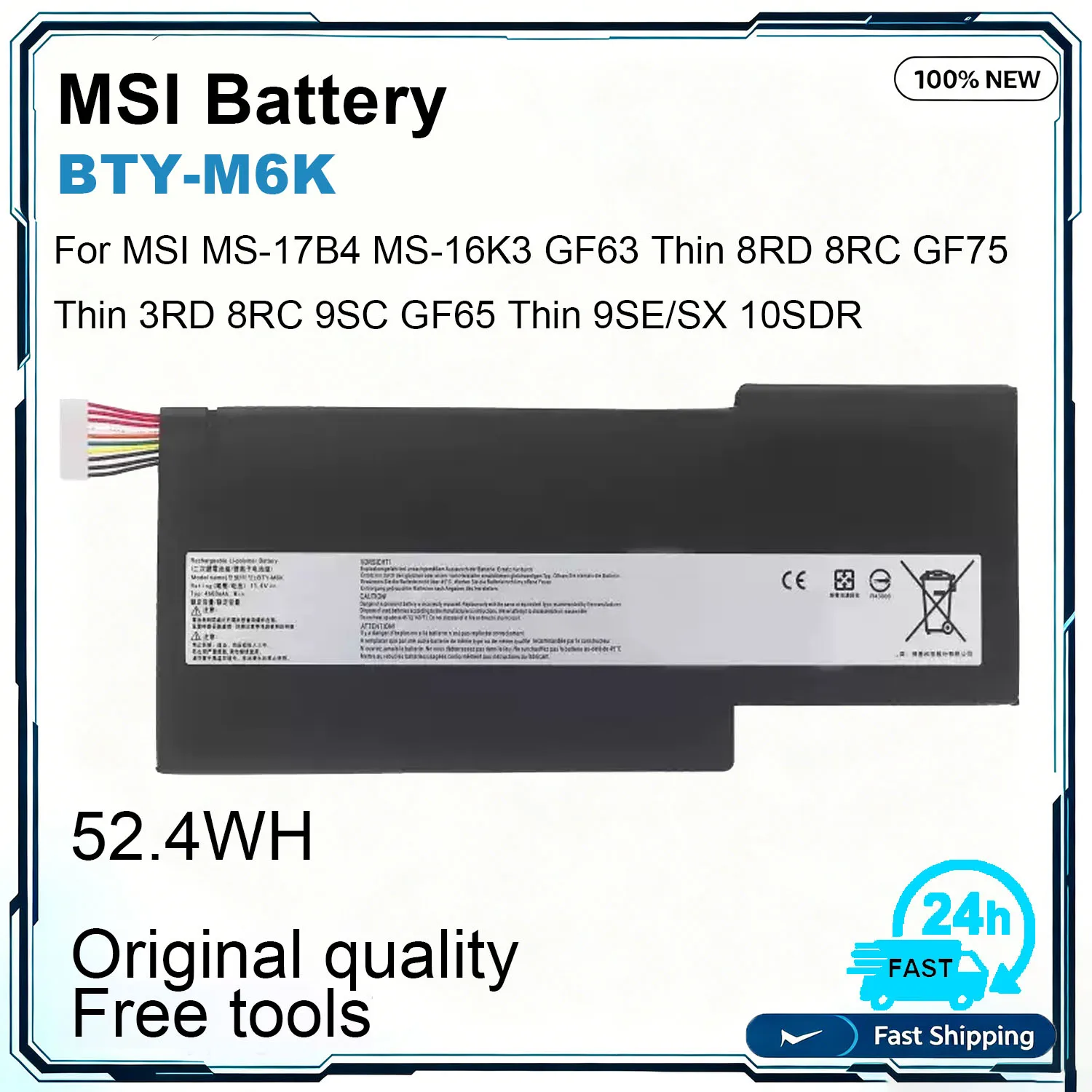 New BTY-M6K Laptop Battery For  MSI GF63 GF73 GF65 GF75 Thin Bravo 15 MS-16R1 MS-16R3 MS-16W1 MS-17B4 MS-17B7 9SE/SX 10SDR